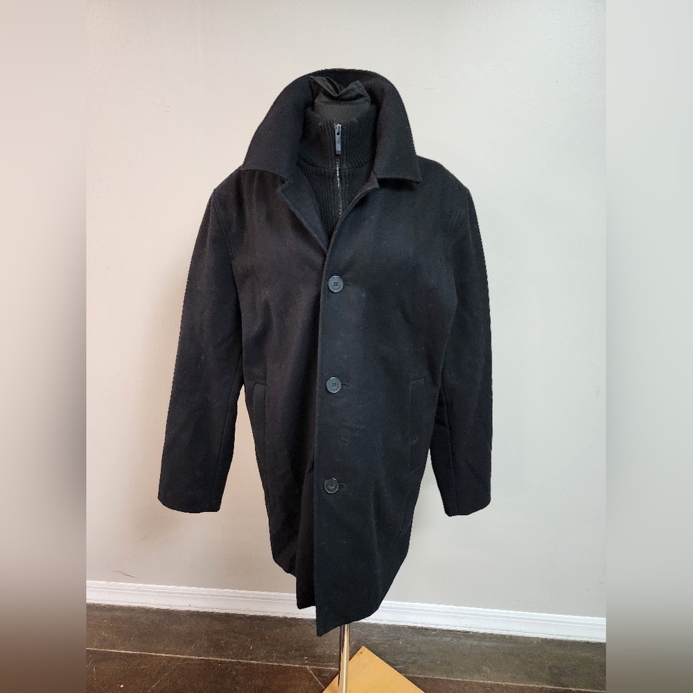 Kenneth Cole Reaction Black Wool Blend Coat w/ Zip Liner | Men’s M
